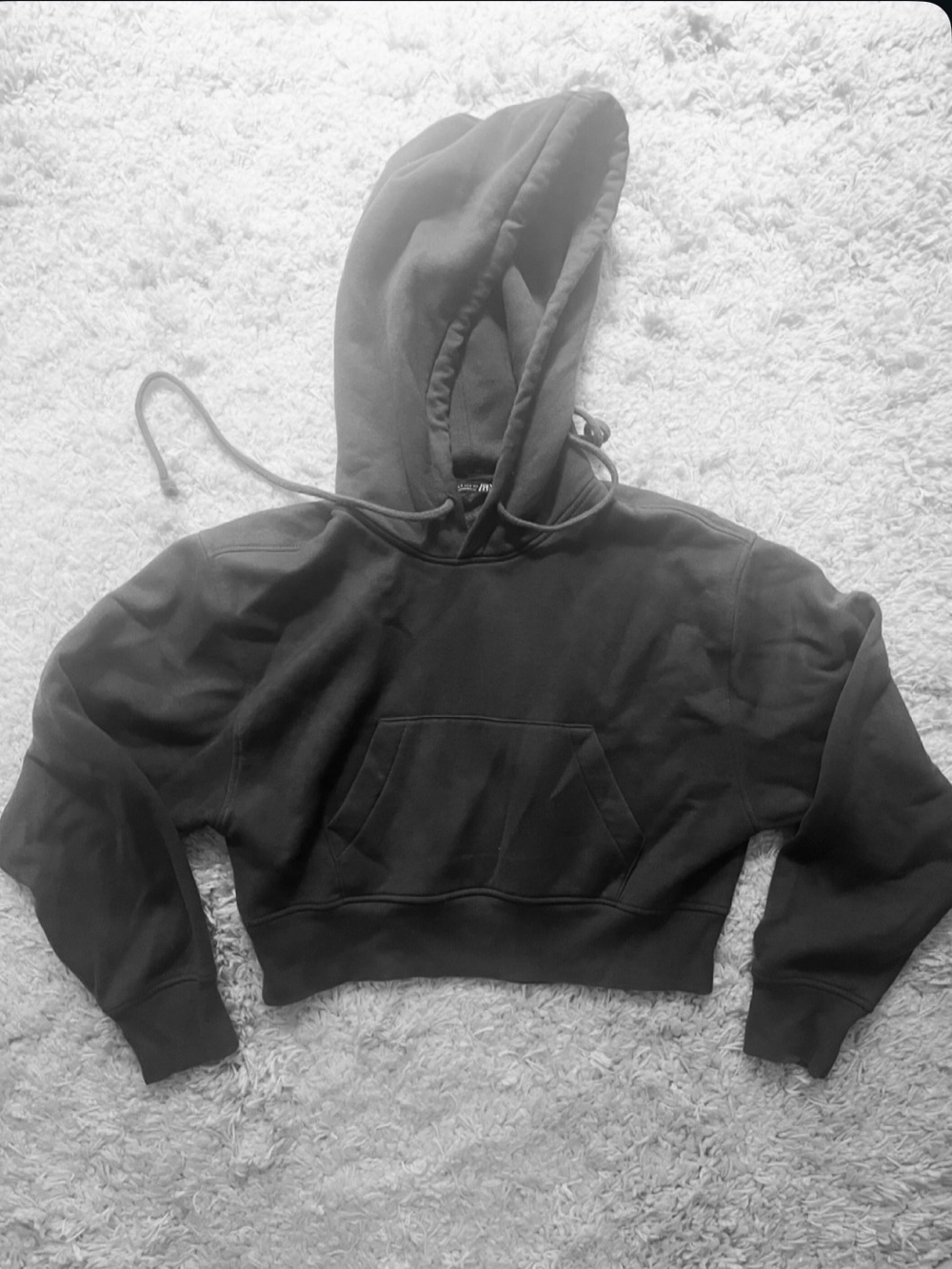 Zara Cropped Hoodie Sweatshirt Charcoal Gray- Women